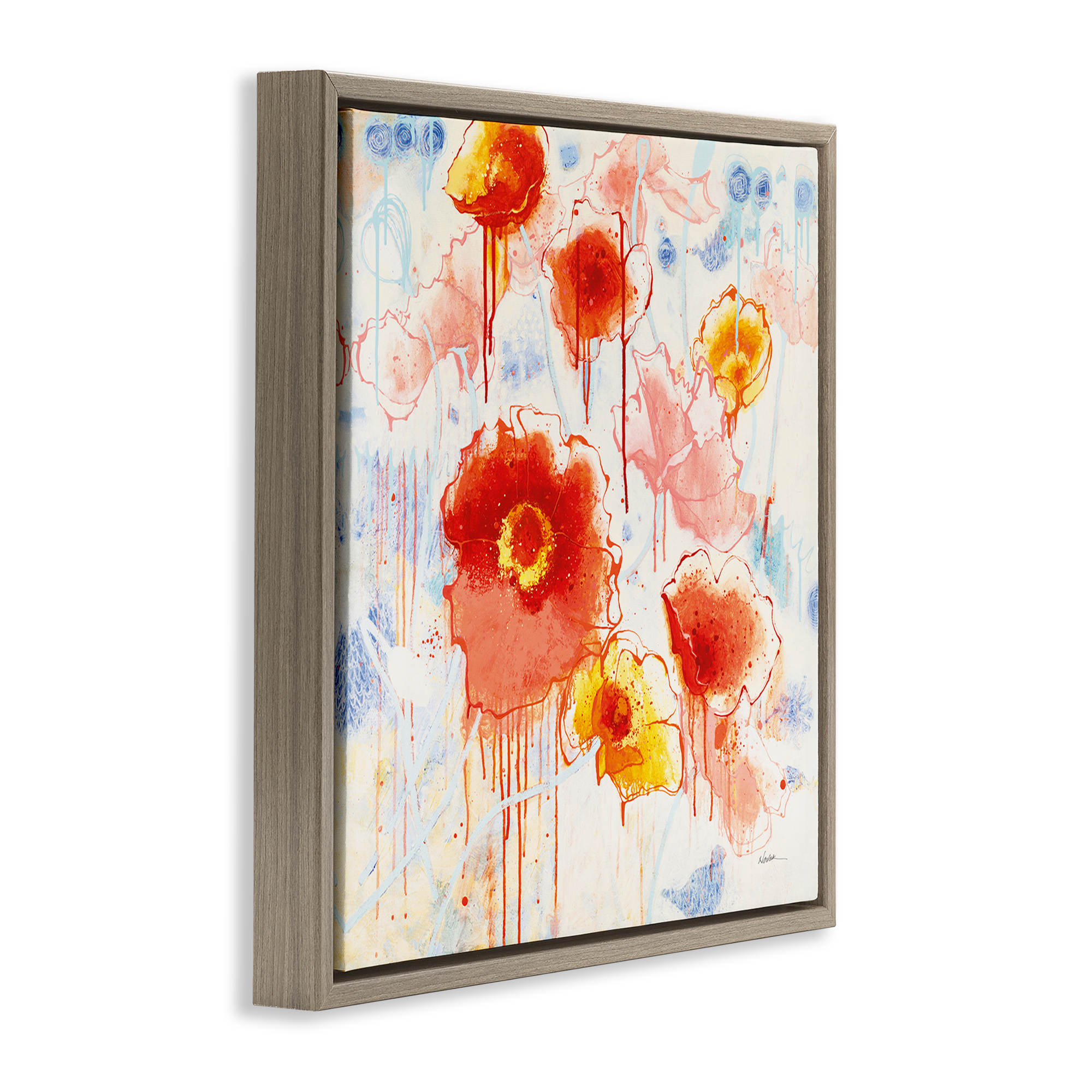 Stupell Industries Dripping Abstract Poppies Abstract Painting Brown Floater Framed Art Print Wall Art, 18 x 18