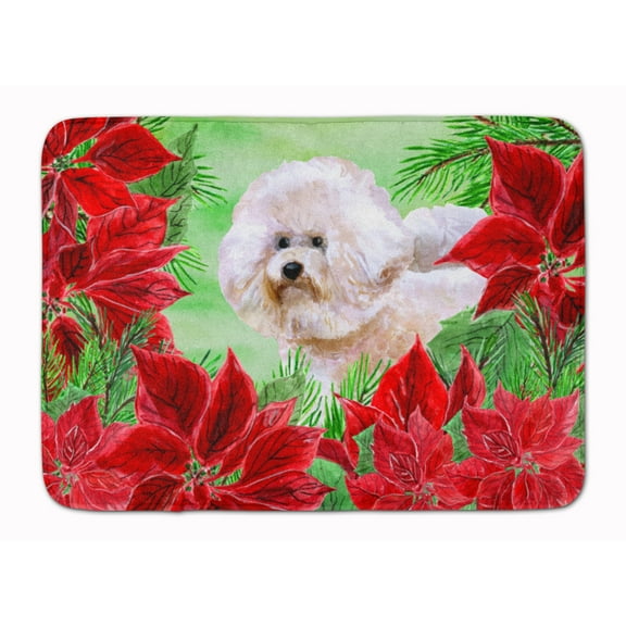 Bichon Frise 2 Poinsettas Machine Washable Memory Foam Mat