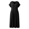 thumbnail image 4 of 2026 Summer Dress for Women Casual Cotton Linen Midi Sundress with Pockets V Neck Short Sleeve Aline Beach Dresses Fashion Trendy Outfits Loose Fit Lightweight Dresses for Ladies, 4 of 9