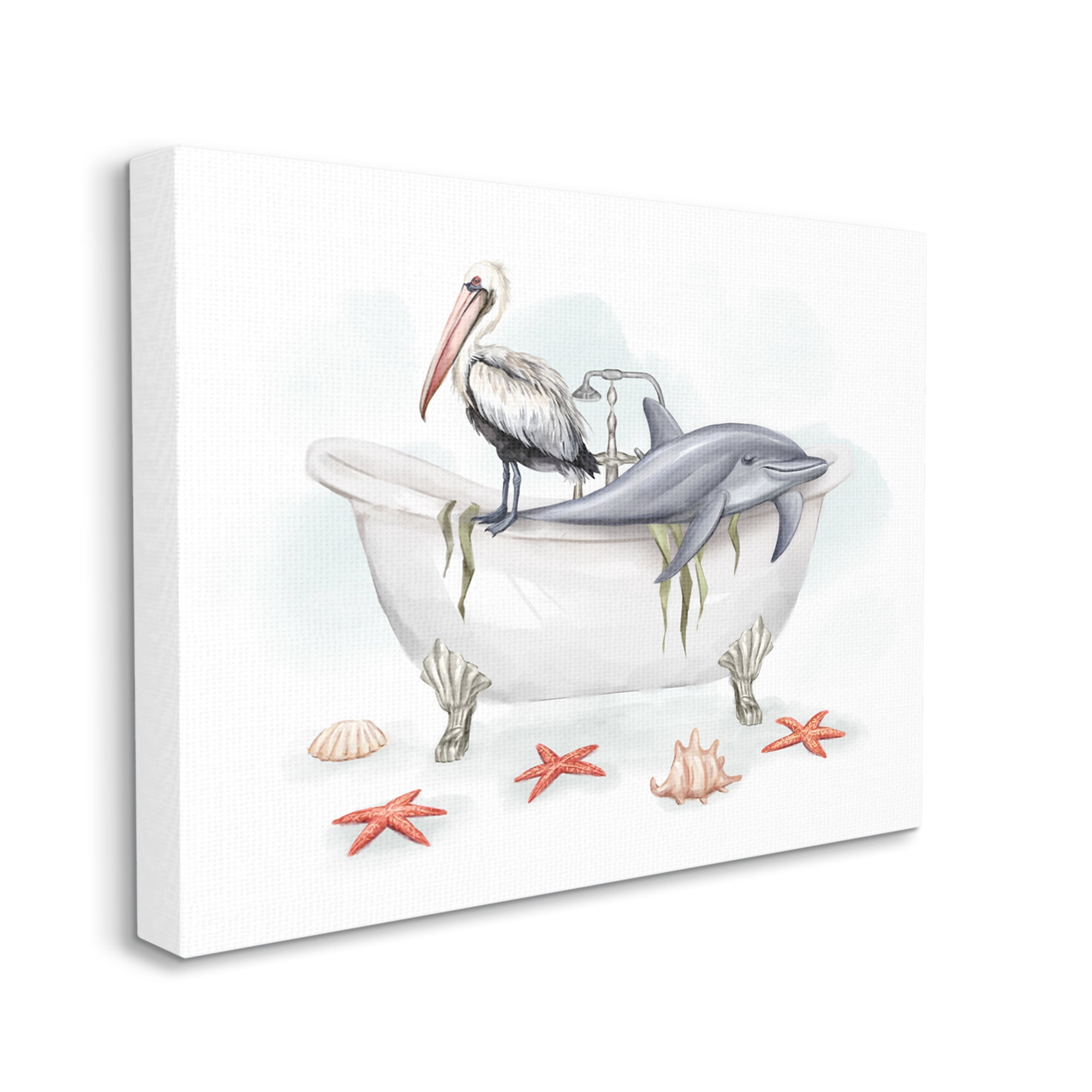 Stupell Industries Nautical Bathtub Animals Animals & Insects Painting Gallery Wrapped Canvas Print Wall Art, 20 x 16
