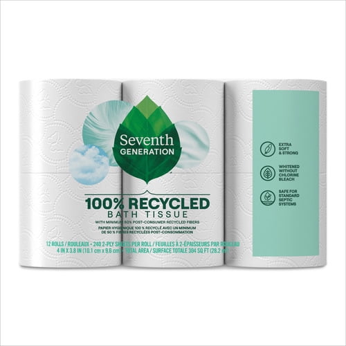 Seventh Generation Toilet Paper, Bath Tissue, 100% Recycled Paper, 12 Rolls