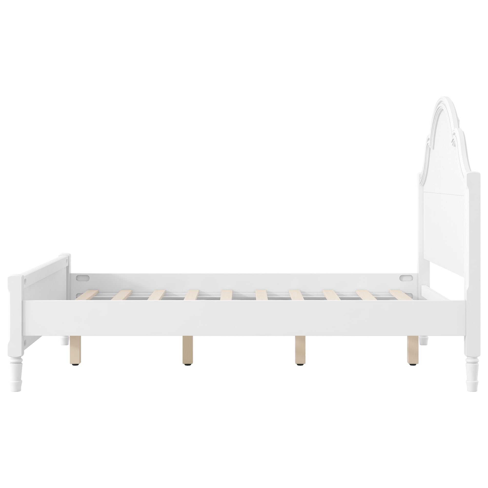 Euroco Wood Full Size Platform Bed with Headboard, No Spring Box Needed, White