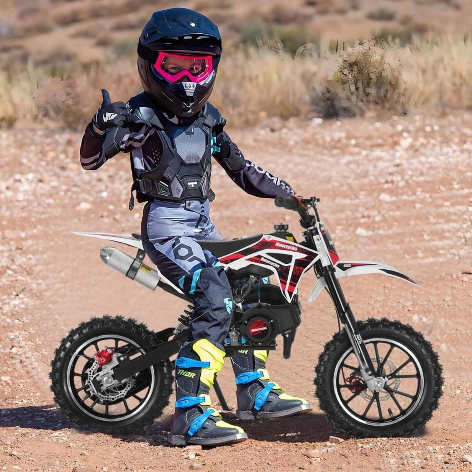 49cc 2-Stroke Kids Dirt Bike, Dirt Bike for Kids 8-14, Gas Power Pocket Rocket Bike with 10" Wheel & Front Rear Disc Brakes, Off Road Mini Motorcycle Max Speed 40KM/H