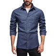 thumbnail image 3 of Men’s Long Sleeve Lapel Solid Color Denim Shirt Jacket Casual Spring Autumn Top, 3 of 8