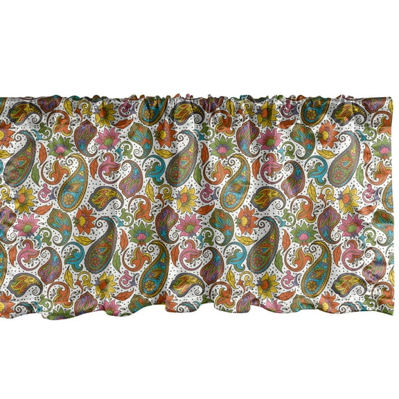 Ambesonne Hippie Window Valance, Retro Paisley Colorful, 54" X 18", Multicolor