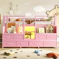 thumbnail image 2 of URTR Twin Size Loft Bed with 8 Storage Drawers and Open Storage Shelves, Metal Bed with LED Lights,Stairs and Guardrail, No Box Spring Needed, Pink, 2 of 10