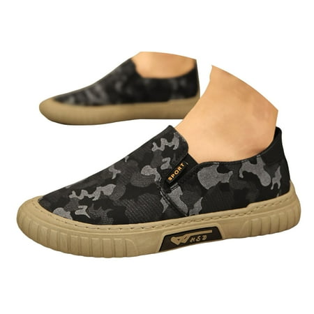 Mepaouo Mens Slip on Sneakers Loafers Shoes Camo Canvas Soft Walking Causal Dress Shoes(Black 8)