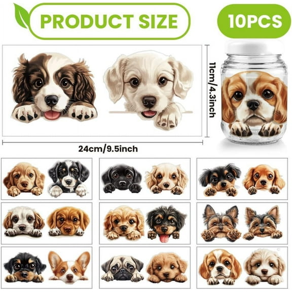 10 Pcs Cute Dog UV DTF Transfer Sticker 10 Styles Peeping Dog Transfer Paper Rub on Stickers PVC Cup Wrap Waterproof Rub Decals for Cup Glass 24x11cm/9.4x11inch
