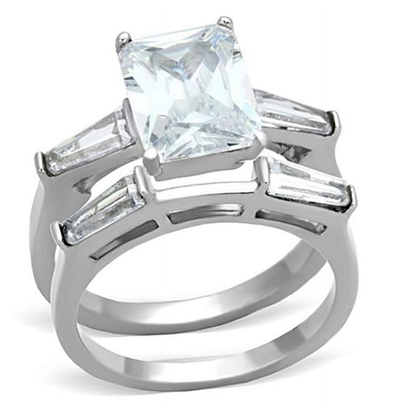 Alamode TK1229-6 Women High Polished Stainless Steel Ring with AAA Grade CZ in Clear - Size 6