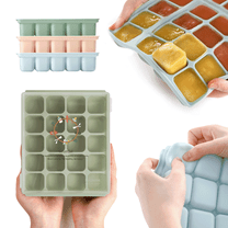 Petinube Flexible Silicone Freezer Tray 20 Cubes, 16.91 fl. oz / 0.84 fl. oz - BPA-Free, Stackable Ice Tray with Clip-on Lid, Multifunctional Ice Cube Molds, Celadon Green