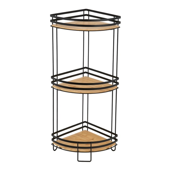 Era Reina Bamboo Three Tier Bath Tower, Black and Bamboo 13.25x27.50in