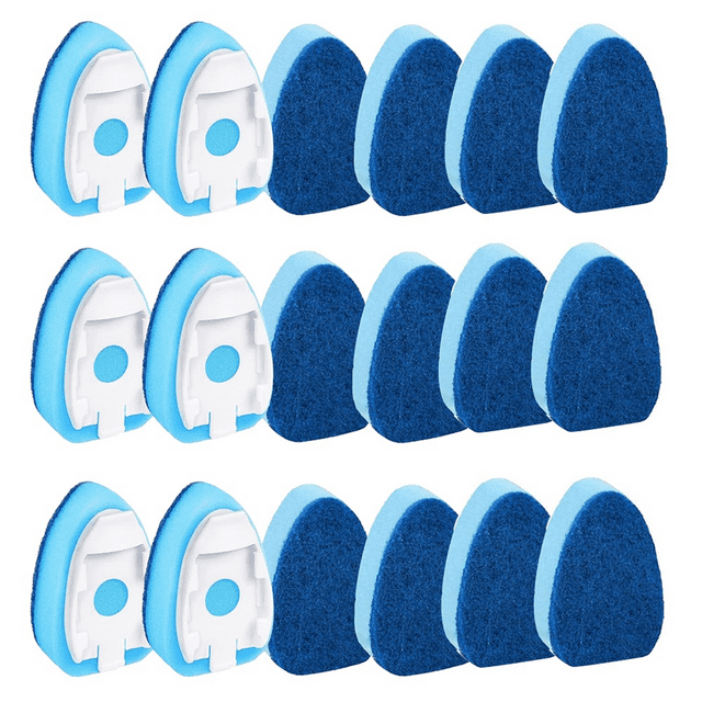 Recharges de Têtes d'Éponge pour Baguette à Vaisselle, Tête de Rechange Robuste de Recharge de Baguette à Vaisselle Non Abrasive, Tampons à Récurer pour Distributeur de Savon 18 Pcs, 18 x Têtes d'Éponge de Recharges, Bleu et Blanc