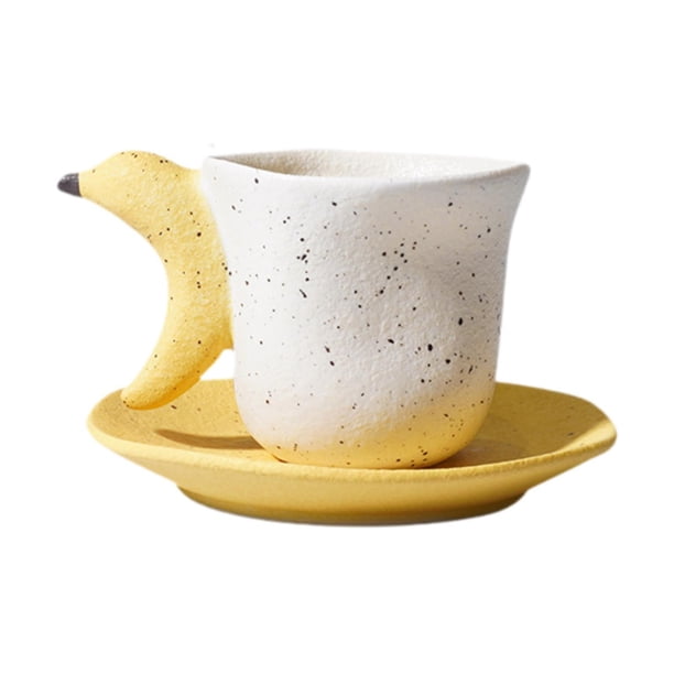 Juego de taza y platillo de té de porcelana, taza de té, linda y suave taza de café de cerámica Banana
