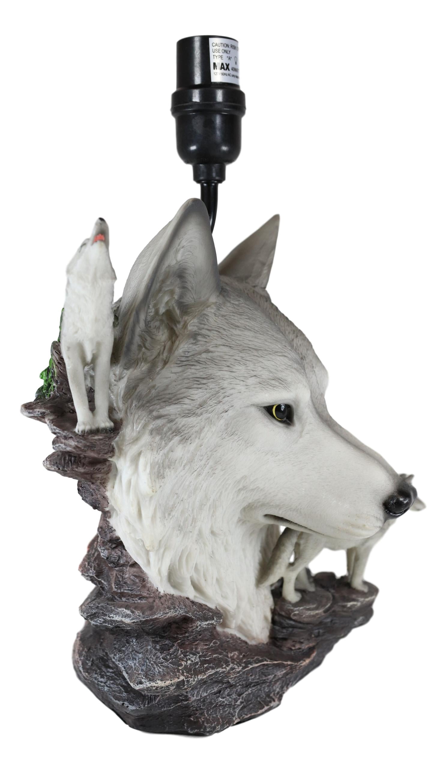 Gray Wolf Table Lamp Decor Wildlife Full Moon Howling Timber Wolf Pack