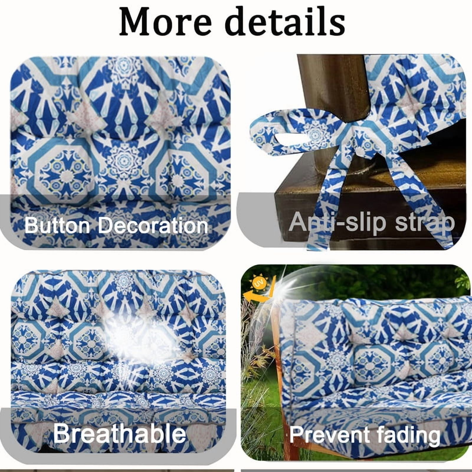 Outdoor Porch Swing Cushions, 4" thick patio swing cushions 3 Seater for outdoor furniture, Waterproof Bench Replacement Cushion with Ties(Blue Grid-63×40in)
