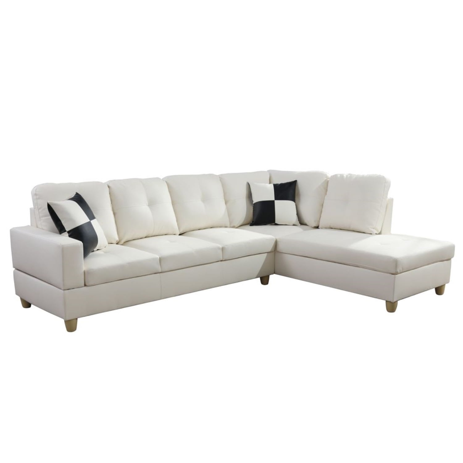 Hommoo Faux Leather L-Shaped Sectional Sofa, Modern 4-Seat Couches and Sofas Set, Living Room Furniture Sets for Home& Office, White(No Ottomans)