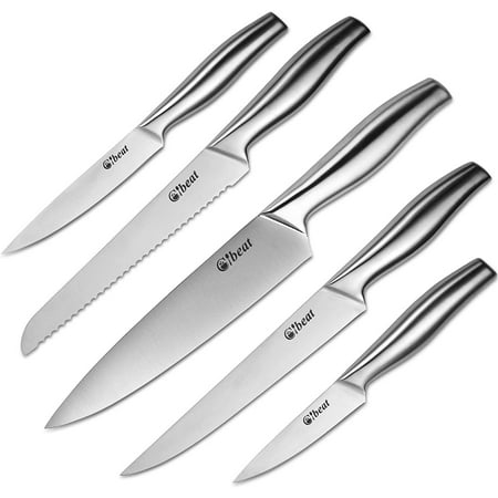 

Mounchain Professional 5 Pcs Kitchen Knife Set with Sheathes High Carbon Stainless Steel Silver