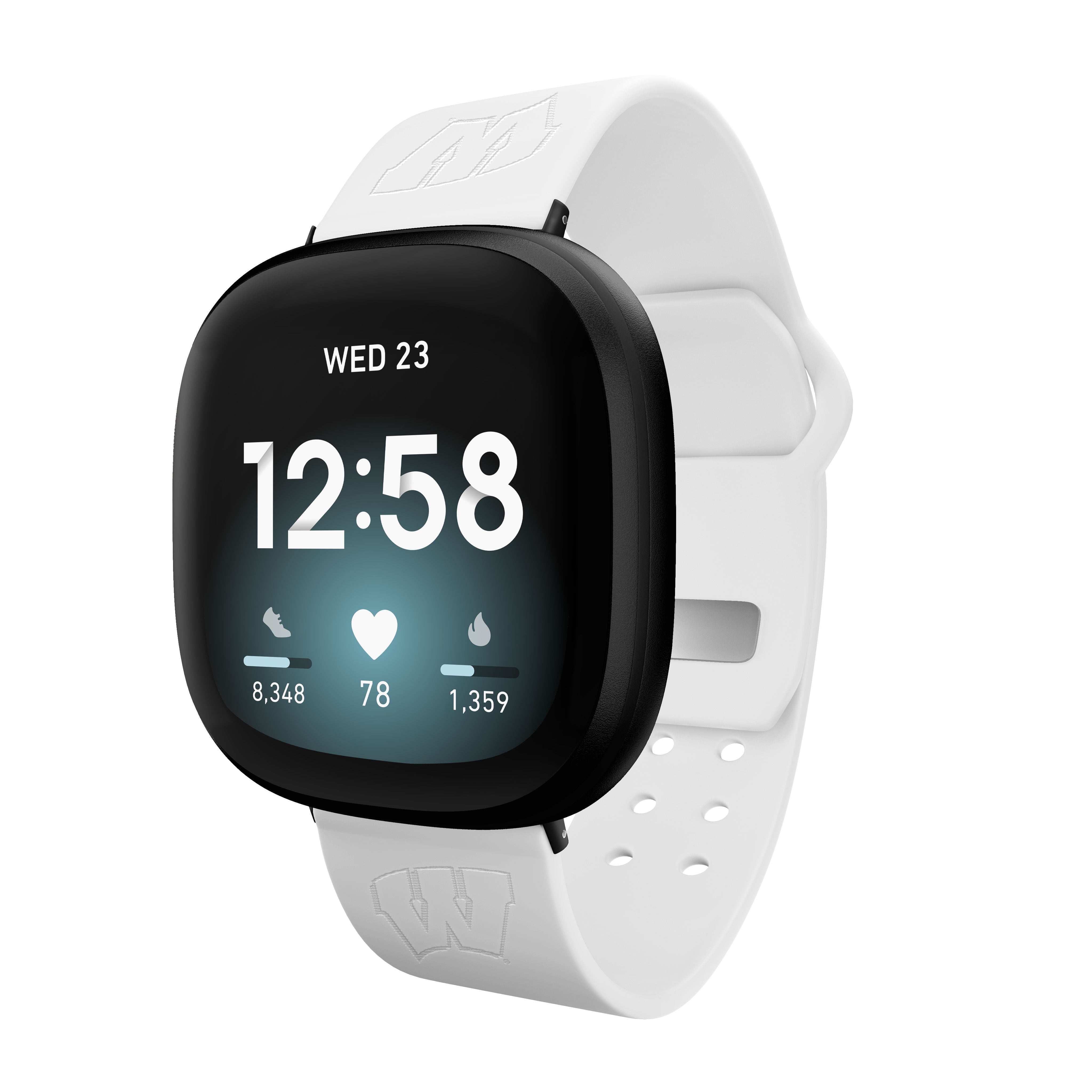 Badgers Engraved Silicone Unisex Watch Band for Fitbit Versa 3 and Sense (White) by Affinity Bands