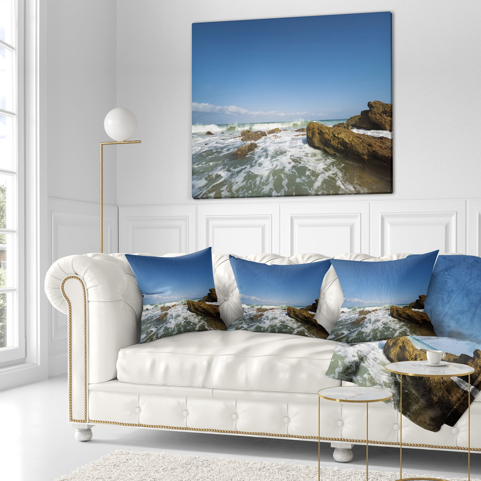 Designart Sea with White Waves - Seascape Throw Pillow - 16x16