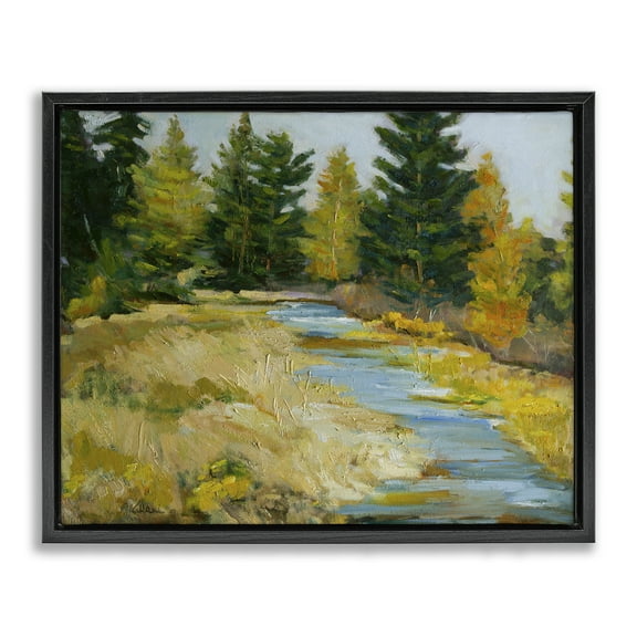 Stupell Industries A Fine Creekside Landscape Landscape & Nature Painting Black Floater Framed Canvas Art Print Wall Art, 21 x 17