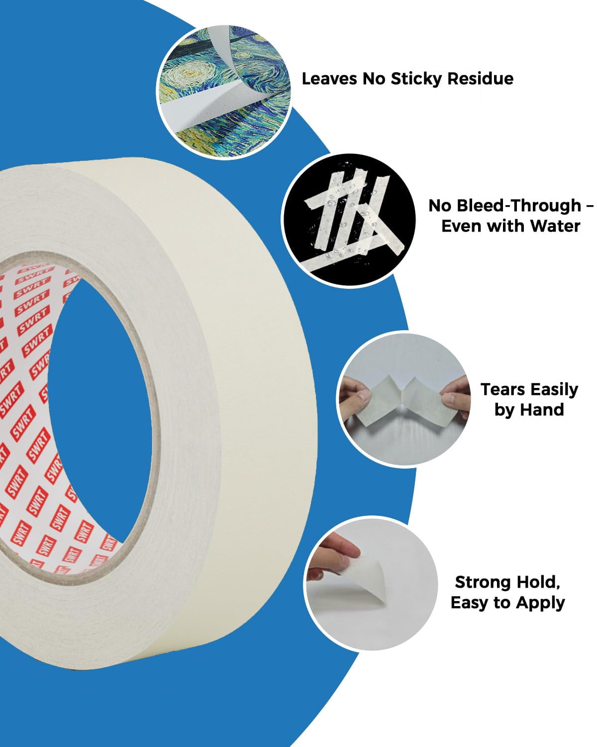 Yardley London Masking Tape Strong Adhesive Easy Tear Clean Removal 4 Roll 2 Inches Wide x 55 Yards per Roll