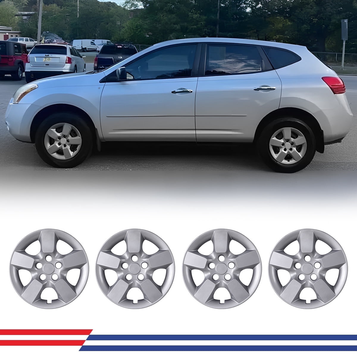 4 Pack 16" Hubcaps Wheel Rims Cover for 2008-2015 Nissan Rogue/Rogue Select Compatible with Steel Wheels Snap on Installation PP,Lacquer