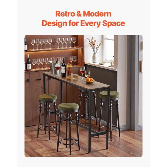 Bar Table,Sturdy Metal Frame High Top Pub Table,Narrow Long Kitchen Dining,Cocktail Counter Bar Height Desk,Easy to Assemble,55x15x39 in,for Living Room Party,Rustic Brown&Black