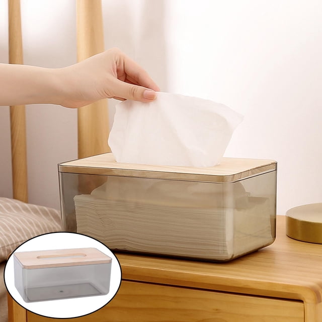 Caja de pañuelos BLESIY Rectangular Cubierta de Madera y Bambú Negro L