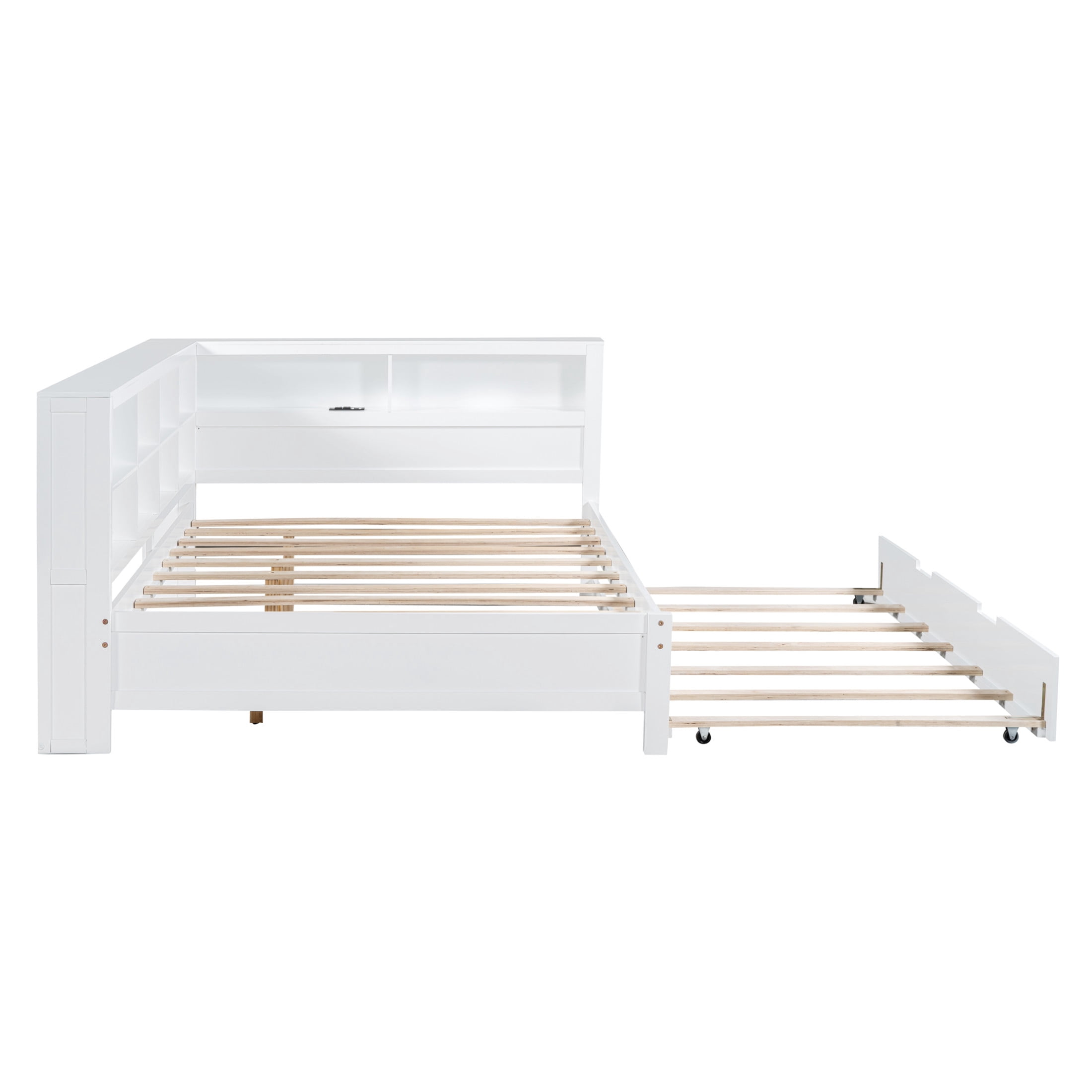 Noble House Full Size Daybed with Twin Trundle, Storage Shelves and USB Charging Ports, White