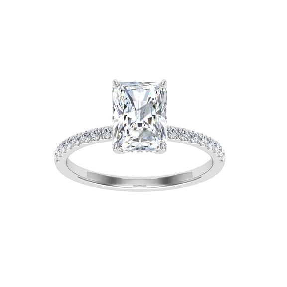 Oryn Jewel 2.2 Ct Radiant Cut Lab Created Diamond Ring - 14K White Gold Over Hidden Diamond Engagement Wedding Ring - Solitaire with Accents Diamond Ring for Her - Gift for Expressing Commitment