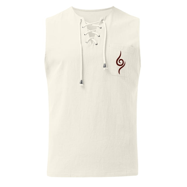 Tank Top for Men, Men Summer Drawstring Pocket Solid Color Printed Sleeveless Tank Top Casual Shirt