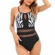 thumbnail image 3 of Gibobby Trajes de Baño Mujer Traje de baño empalmado de malla estampada para mujer Traje de baño de pieza recortada sólida sexy(Negro,G), 3 of 4