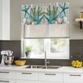 thumbnail image 4 of Coastal Teal Starfish Curtain Valances for Windows, Kitchen Valance Window Treatments Panel 2 Pack, Summer Ocean Beach Shell Pine Leaf Rod Pocket Short Curtains for Bathroom Bedroom 54 x 18 Inch, 4 of 8