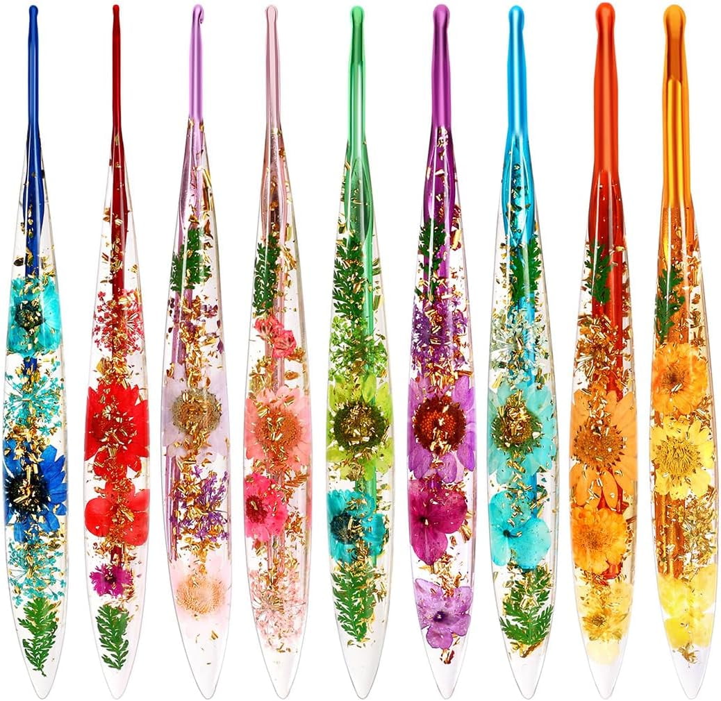 Personalized Multicolor Dried Flower Crochet Hook, Ergonomic Sewing Tool, Birthday/Mother's Day Gift, Birthday for Crochet Lovers (A)