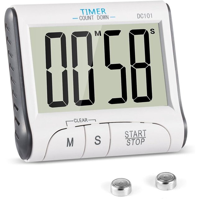 Temporizador de cocina blanco, temporizador de cocina electrónico magnético digital de 24 horas con alarma audible LCD y pantalla de cuenta regresiva con soporte magnético