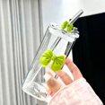 thumbnail image 6 of 13.53 oz Glass Tumbler,Square Glass Cup with Straw and Lid,Bow Decor Reusable Glass Drinkware for Office Desk Home Summer Outing, 6 of 6