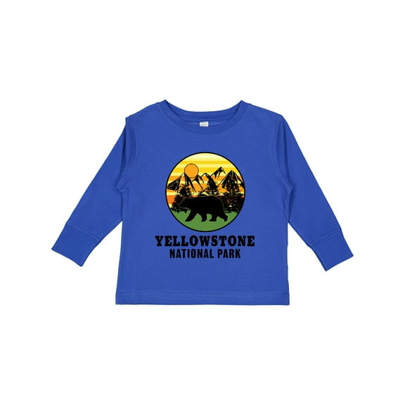 Inktastic Yellowstone National Park with Bear Mountains and Trees Cricle Boys or Girls Long Sleeve Toddler T-Shirt