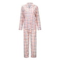 thumbnail image 3 of FUNDUFI Women Pajama Outfits Fashion Plaid Printed Long Sleeve Lapel Buttons Up Pajama Shirts Stretchy Sleepwear Pants Breathable Loose Fit 2Pcs Homewear Pajama Sets Comfy Pjs For Women, 3 of 7