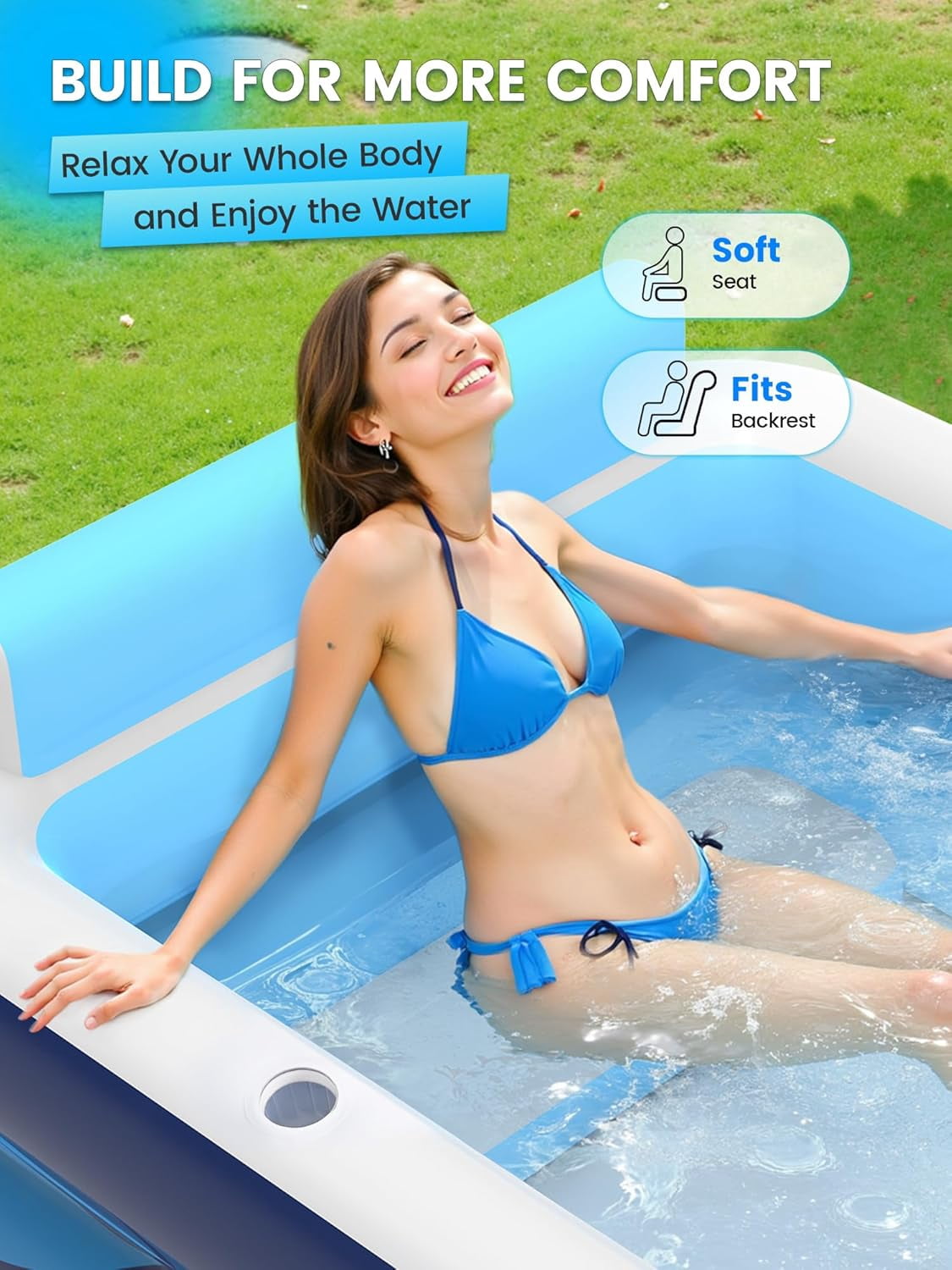 Inflatable Pool for Adults or Kids with Seats/Cup Holders Large Thickened Large Toddlers Cool Swimming Pool Family Summer Blow Up Water Pools for Outdoor, Water Party, Garden SPA Tub