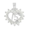 thumbnail image 1 of 14k White Gold, Small Heart 15 Anos Quinceanera Pendant Charm Brilliant Created CZ Crystals 14mm with 18" Dainty Neck Chain, 1 of 7