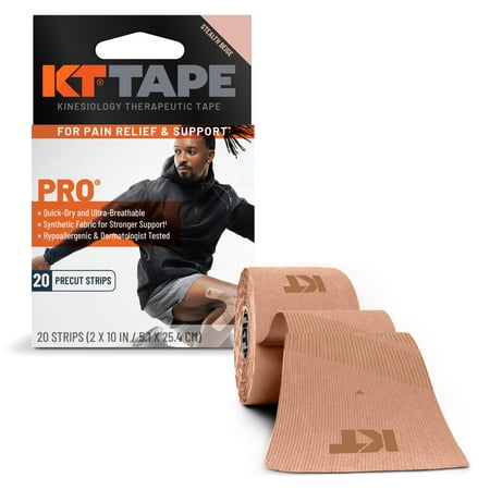 KT Tape Pro Ultra-Breathable Synthetic Kinesiology Tape, Stealth Beige, 20 Precut Strips