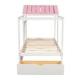 thumbnail image 5 of Full Size House Bed, Solid Wood Platform Bed Frame with Roof, Window and Storage Drawer, Modern Fun Platform Bed for Boys and Girls, Sturdy Slats Support, No Box Spring Needed, Pink+White, 5 of 7