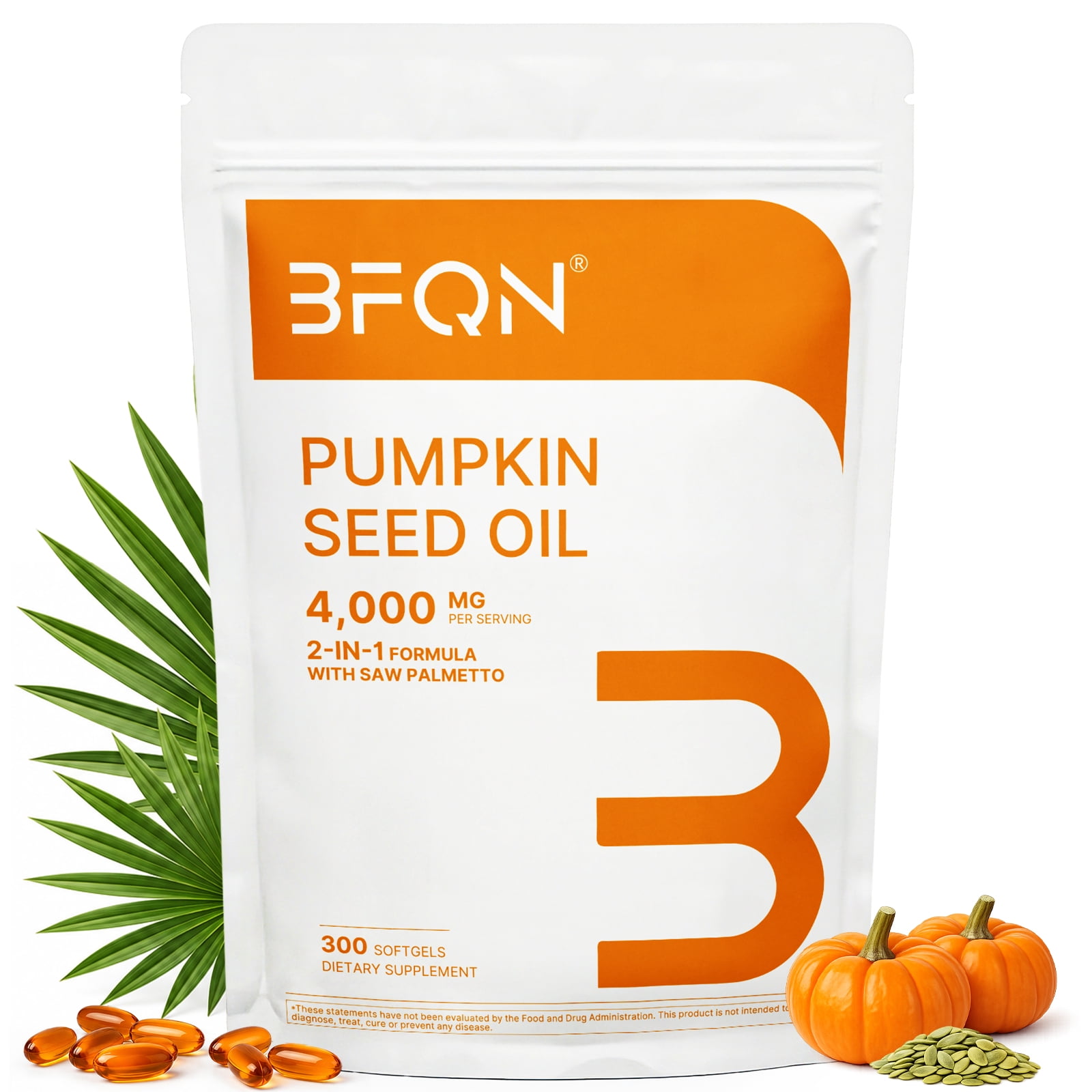 Pumpkin Seed Oil Softgels with Saw Palmetto – 4000mg per Serving, 300 Softgels | Cold Pressed, Pure Virgin Oil | Supports Hair, Urinary, Bladder & Prostate Health | Non-GMO, Dietary Supplements