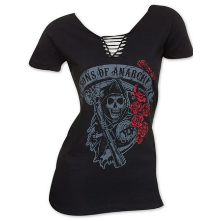 Sons Of Anarchy Women's Lace-Up Roses Tee Shirt