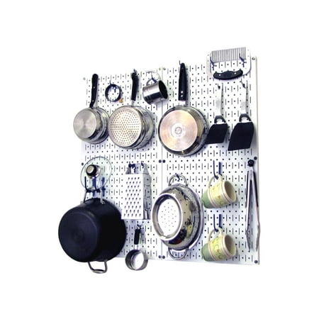 

Wall Control Kitchen Pegboard Organizer Pots and Pans Pegboard Pack Storage and Organization Kit with White Pegboard and Blue Accessories