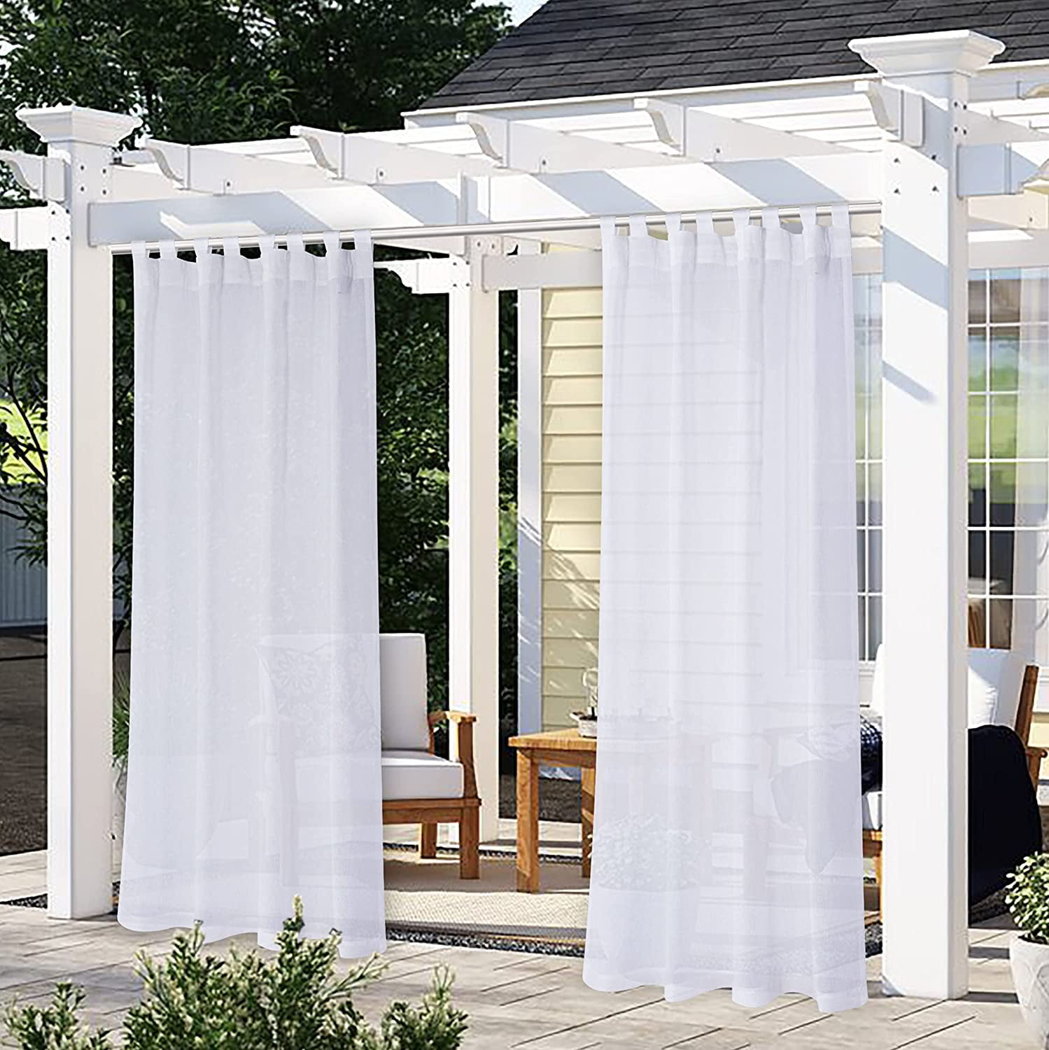 DONGPAI Linen Outdoor Curtain for Patio, Waterproof Tab Top Sheer
