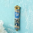 thumbnail image 5 of Matashi Hand Painted Mezuzah Gold Plated and Crystals (Blue Enamel Mezuzah Jerusalem City) Home Door Wall Decor Home Décor Jewish Holiday Housewarming Present House Blessing Gift for Holiday Festival, 5 of 7