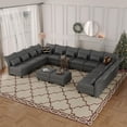 thumbnail image 3 of LLappuil 179" Modular Sectional Sofa, 14 Seat Modular Sectional Sofa with 2 Storage Ottoman, 25.6“ Seat Deep Faux Leather Sofa Dark Gray, 3 of 8