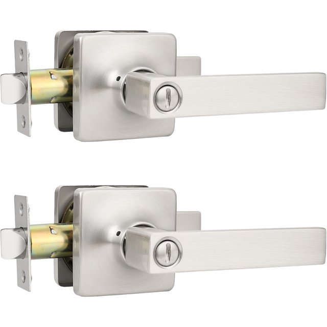 Brushed Nickel Door Handles Nickel Door Lever Privacy Use Door Lock Set Interior Bathroom/Bedroom Door Handle Satin Nickel Reversible for Left Right Sided Doors