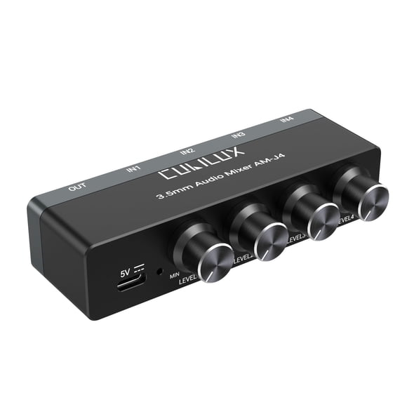 Cubilux Mezclador de Audio Mini de 4 Canales con Entrada Estéreo TS/TRS de 3.5 mm, Submezclador de Aluminio de Bajo Ruido para Guitarras, Teclados, Bajos